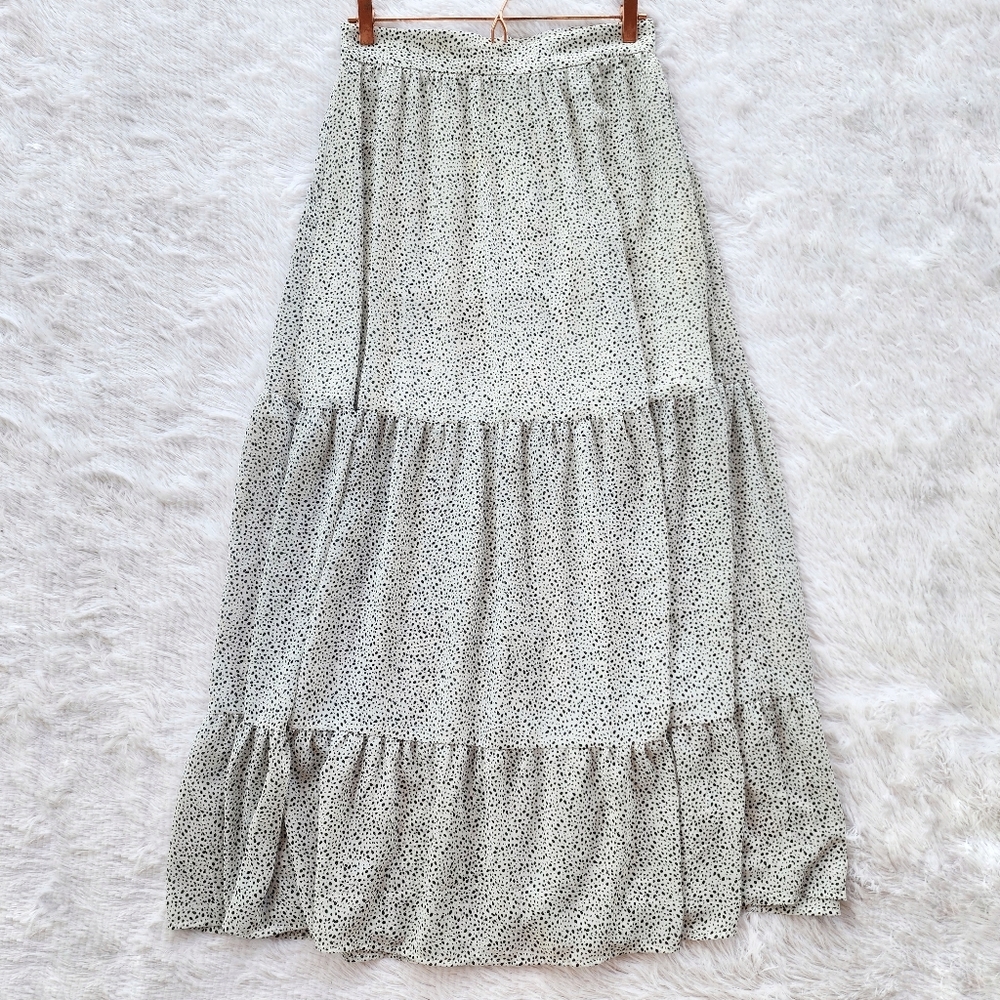 H&M Black and White Spotted Tiered Maxi‎ Skirt